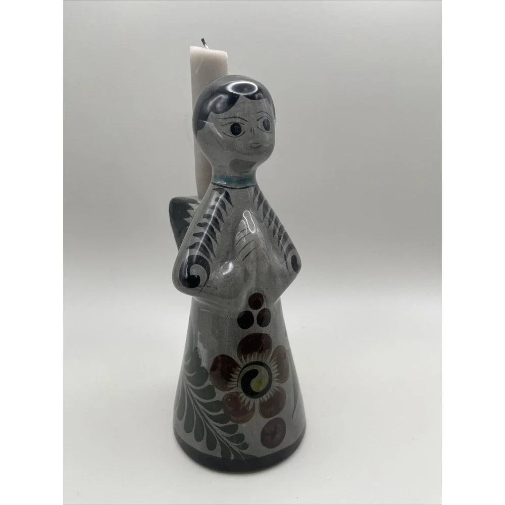 Tonala Mexican Modern Folk Art‎ Pottery Angel Praying Candle Holder Candlestick